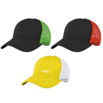 6 Panel Low Profile Cotton Trucker Cap with Mesh Back & Snap Closure